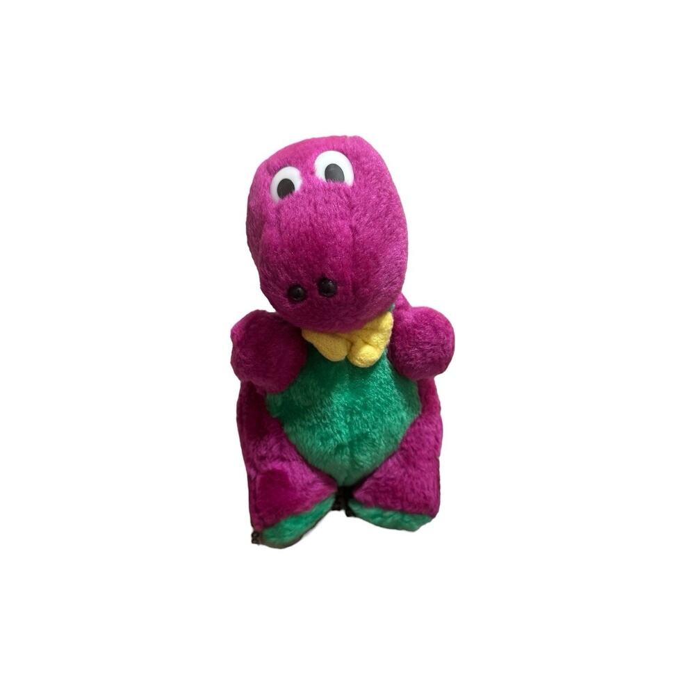Vintage 90’s Rare Barney Purple Dinosaur Yellow Bow tie Stuffed Plush 10” Toy